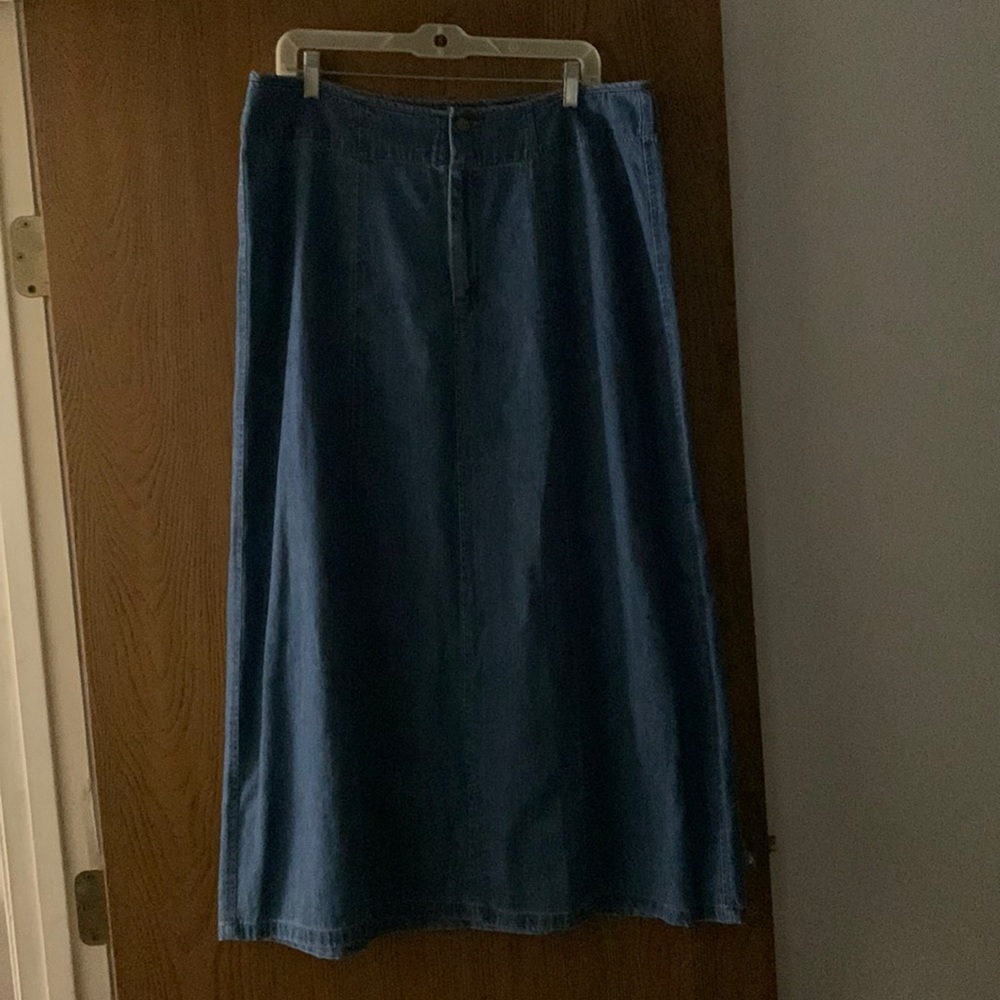 Woman’s blue denim skirt